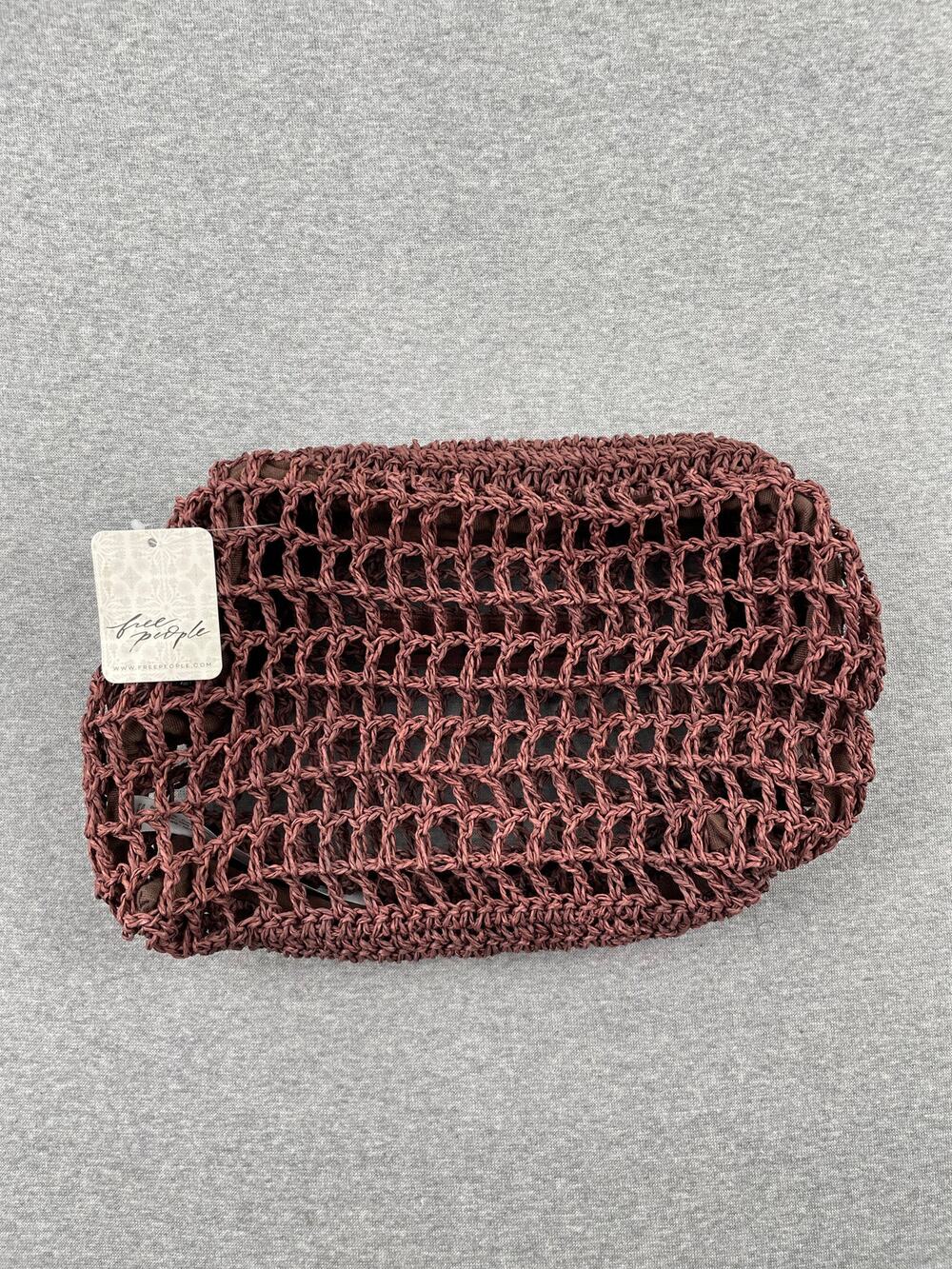 NWT Free People Sand Bound Clutch Bag Chocolate Brown Woven Boho Travel Purse